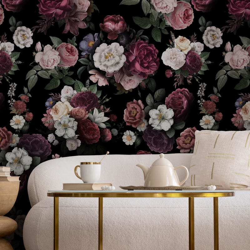 Dark Floral Wallpaper - Etsy