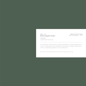 May include: Dark Grayish Green paint color swatch with the color code #4d6052, CMYK values of C: 69 M: 46 Y: 65 K: 29, and the text "SKU D434 Dark Grayish Green" and "ONDECOR".