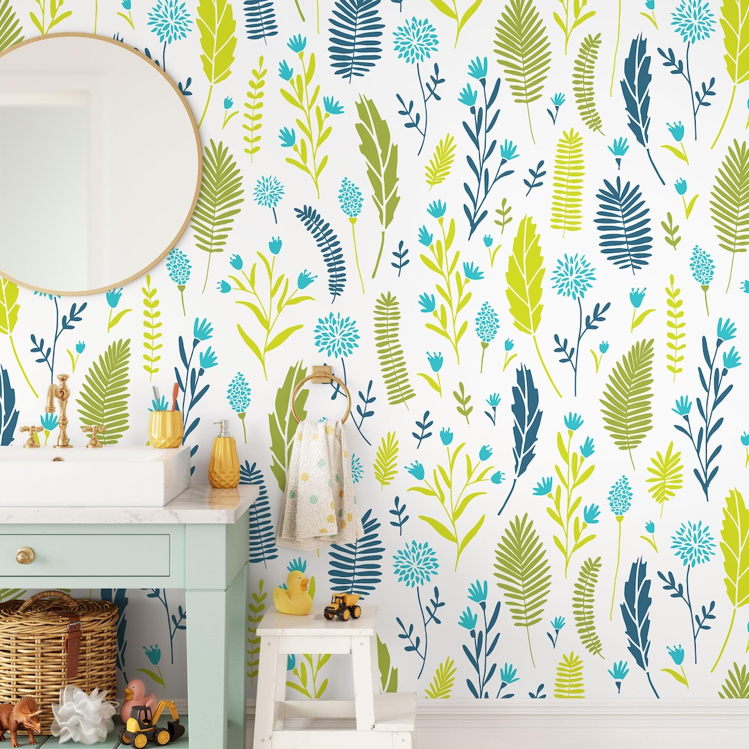 Mid-century Modern Blue Green Wallpaper - A879 - Etsy