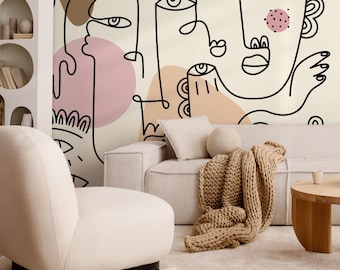 Abstract Faces Mural Modern Wallpaper Peel and Stick Wallpaper Home Decor - D600