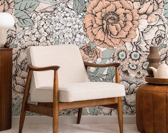 Removable Wallpaper Peel and Stick Wallpaper Wall Paper Wall Mural - Hand Draw Floral Wallpaper - A550