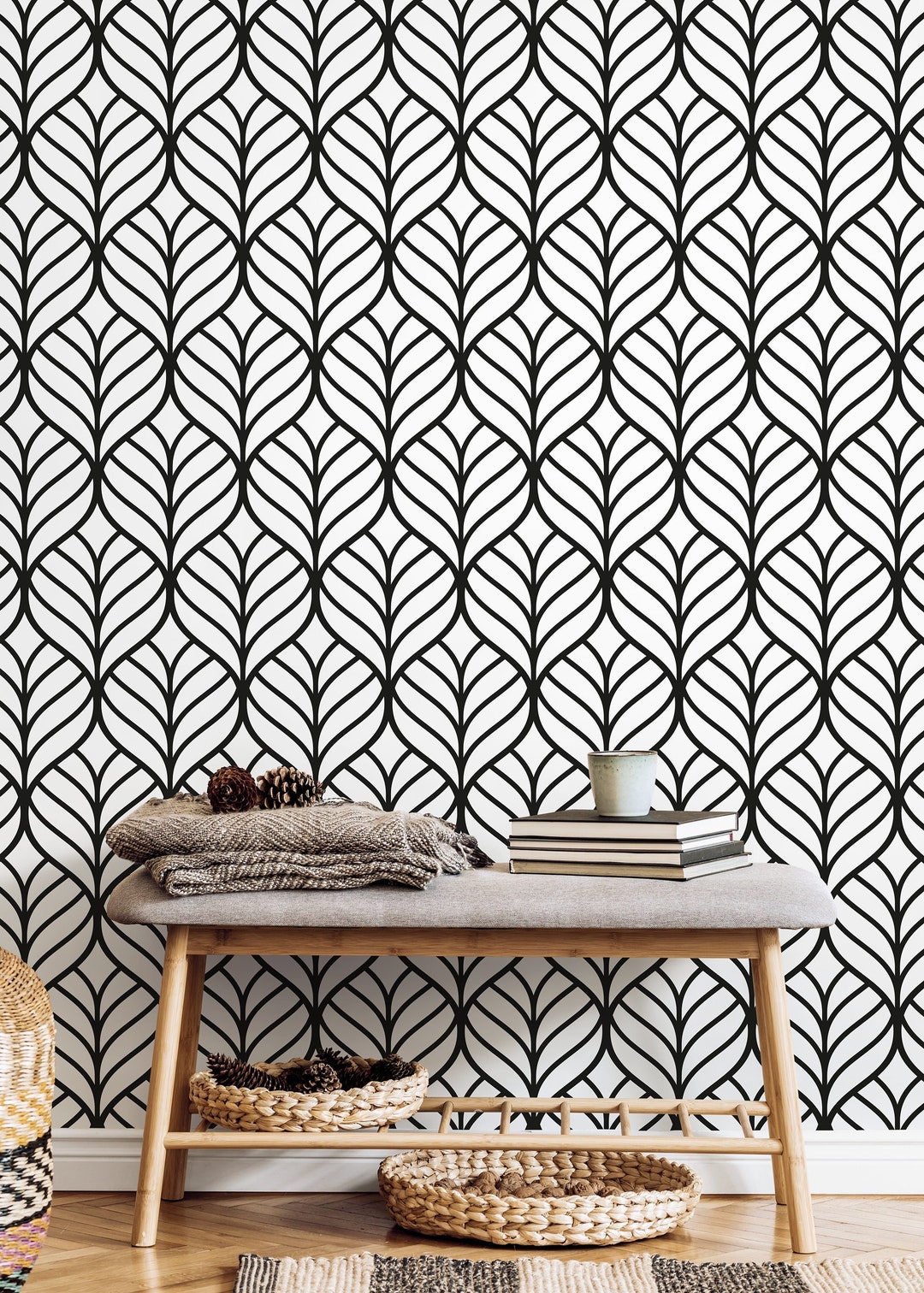 Removable Wallpaper Peel and Stick Wallpaper Wall Paper Wall Mural Geometric Black and White