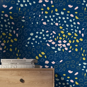 Hand-drawn Flowers Wallpaper - Removable Wallpaper Peel and Stick Wallpaper Wall Paper Wall Mural - B422