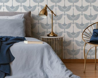 Light Blue Swan Birds Wallpaper / Peel and Stick Wallpaper Removable Wallpaper Home Decor Wall Art Wall Decor Room Decor - D260