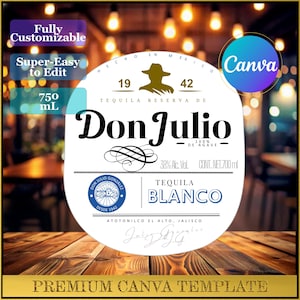 Editable Don Julio Blanco Label Template 750ml, Custom Tequila Bottle Sticker for Birthday, Canva Groomsmen Gift, Digital Printable Label