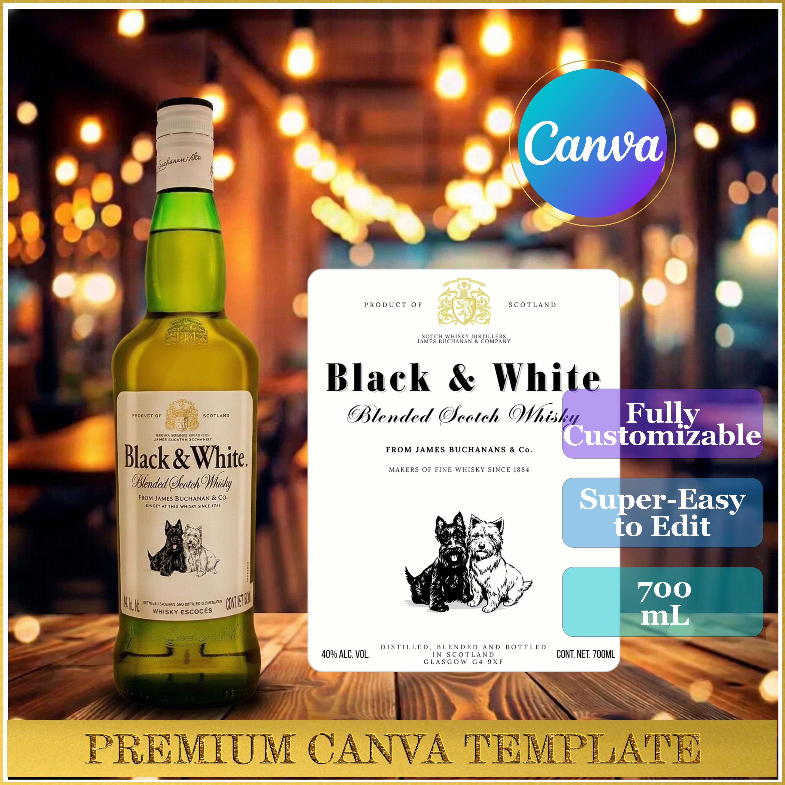 Custom Scotch Label Editable Whiskey Bottle Label Template - Custom Black & White Scotch ...