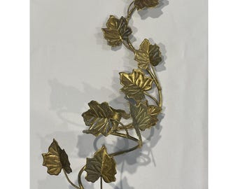 Metal Leaves Wall Sconce Candle HolderHanging MCM Gold Decor Vtg Retro