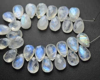 24 pcs Natural grey Moon stone 5.5-6 mm briolette faceted hearts 4 inch strand-AAA+