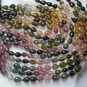7 Inch strand,Finest Quality,Natural Tourmaline Faceted  Drops shaped Briolettes. 6-7mm