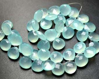 7 Inches Strand,Super Finest,Aqua Chalcedony Faceted Heart Shape Briolettes,Size 11mm,