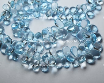 10 unidades, de la mejor calidad, briolettes de topacio azul cielo natural liso en forma de pera, tamaño 9-10 mm