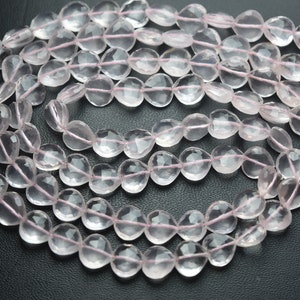 7 inch streng, super beste kwaliteit, natuurlijke rozenkwarts facetgeslepen hartvorm briolettes, maat 8 mm