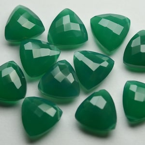3 Match Pair,Green Onyx Faceted Trillion Shape Briolettes,Size 12mm