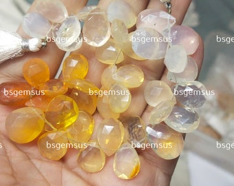 10 pcs, Natural Mexican Opal Faceted Pear Shape Briolettes, Size 12-13mm Approx