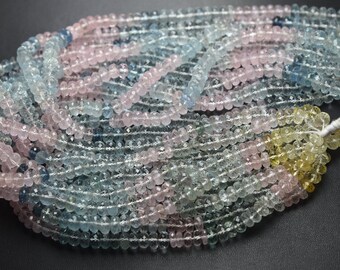 8 Inch strand, Natural Morganite  Aquamarine Faceted Rondelles. Size 5-5.5mm