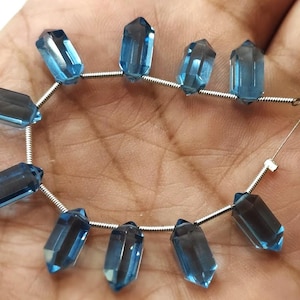 10 pieces, London Blue Hydro Quartz Faceted Pointed Fancy Pencil Gemstone Beads 13-14mm