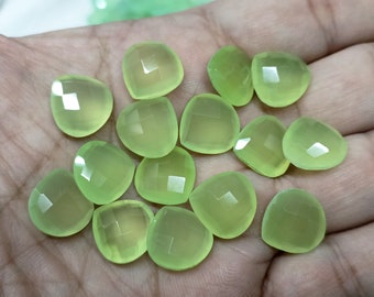 3 Matched Pair, Prehnite Chalcedony Faceted Heart Shape Briolettes,Size 14mm