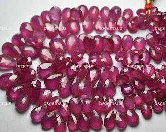 10 Beads,Finest Quality,Natural Pink Sapphire Faceted Pear Shaped Briolette,Size 7-9mm