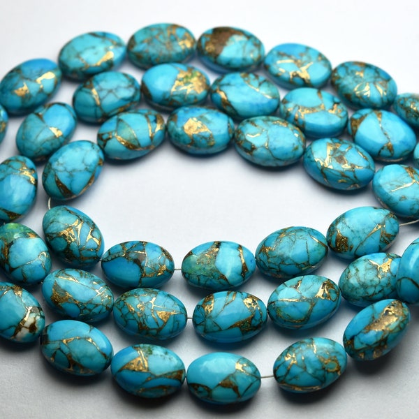 7 Inches Strand,Super Finest Quality,Sky Blue COPPER Turquoise Smooth Oval Shape Beads,Size 8x12mm