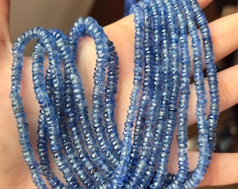 16 Inch Strand,Superb-Finest Quality,Natural Blue Kyanite Faceted Rondelles,Size.3.0-4.5mm