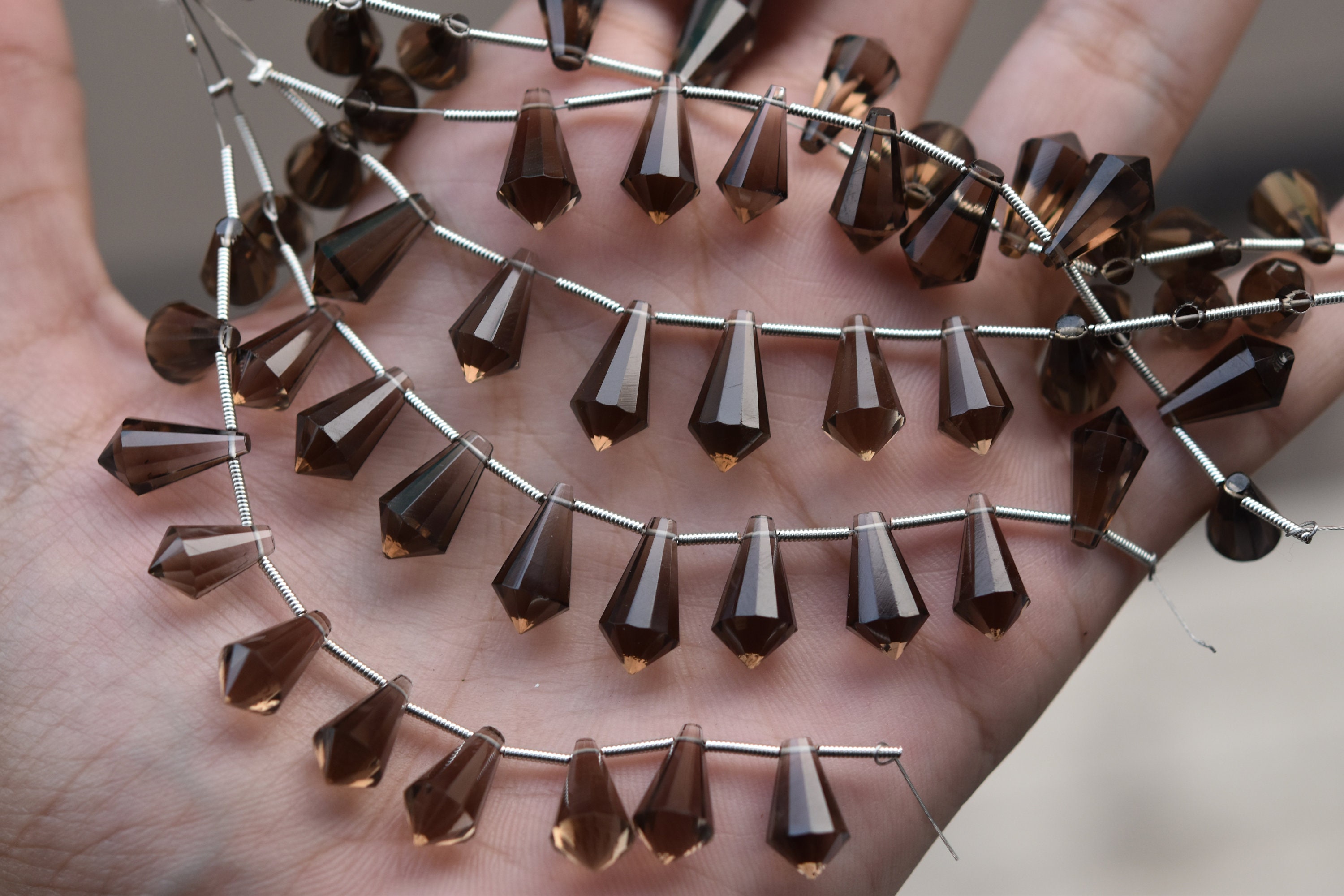 3 Matched Pair, Natural Smoky Quartz Faceted Fancy Drops Shape Briolettes,Size 13-14mm Approx