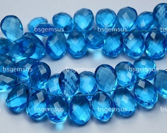 7  Inches Strand, Swiss Blue Hydro Quartz Faceted Pear Shaped Briolettes,Size 14mm