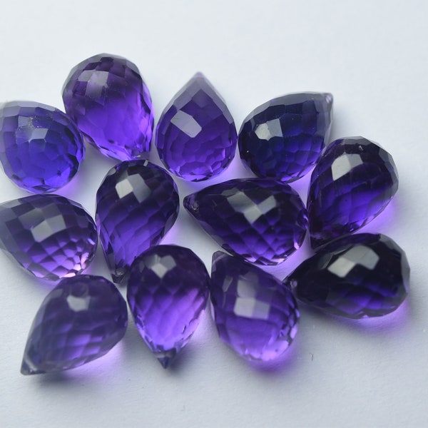 3 Matches Pair,Super Finest Quality,Purple Amethyst Quartz Faceted Drops Shape Briolettes,Size 8x12mm