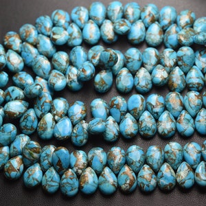 5 Matched Pair,Super Finest Quality,COPPER Turquoise Smooth Pear Shape Briolettes,Size 8x12mm