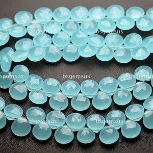 7 Inch Strand,Super Finest Quality,Aqua Chalcedony Hydro Quartz Faceted Heart Shape Briolettes,Size 8mm