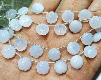 5 Matches Pair, Natural Blue Chalcedony Carving Coins Shape Briolettes, Size 12mm