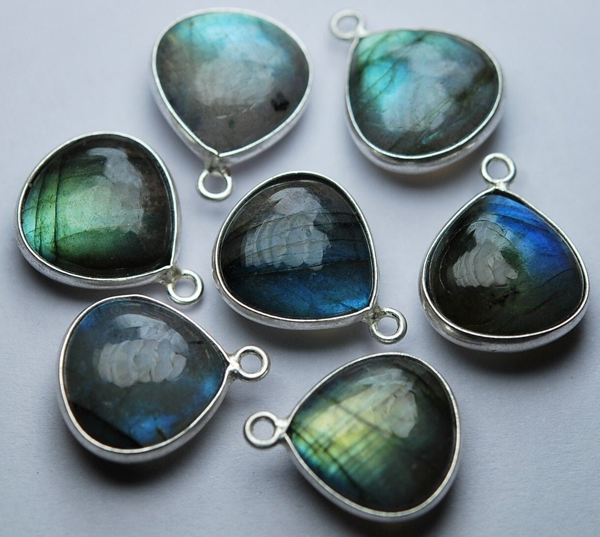 【高価値】 925 Pendant,2 Shape Heart Smooth Silver,labradorite Sterling シルバー