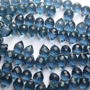 10 Pcs,Super Finest Quality,London Blue Hydro Quartz Faceted Dew Drops Shape Briolettes,Size 10mm