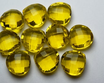 8 Pcs,Super Finest Quality,Lemon Hydro Quartz Faceted Heart Shape Briolettes,Size 14mm