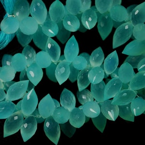 20 Pcs, Aqua Chalcedony Faceted Dew Drops Shape Briolettes, Size 10-11mm