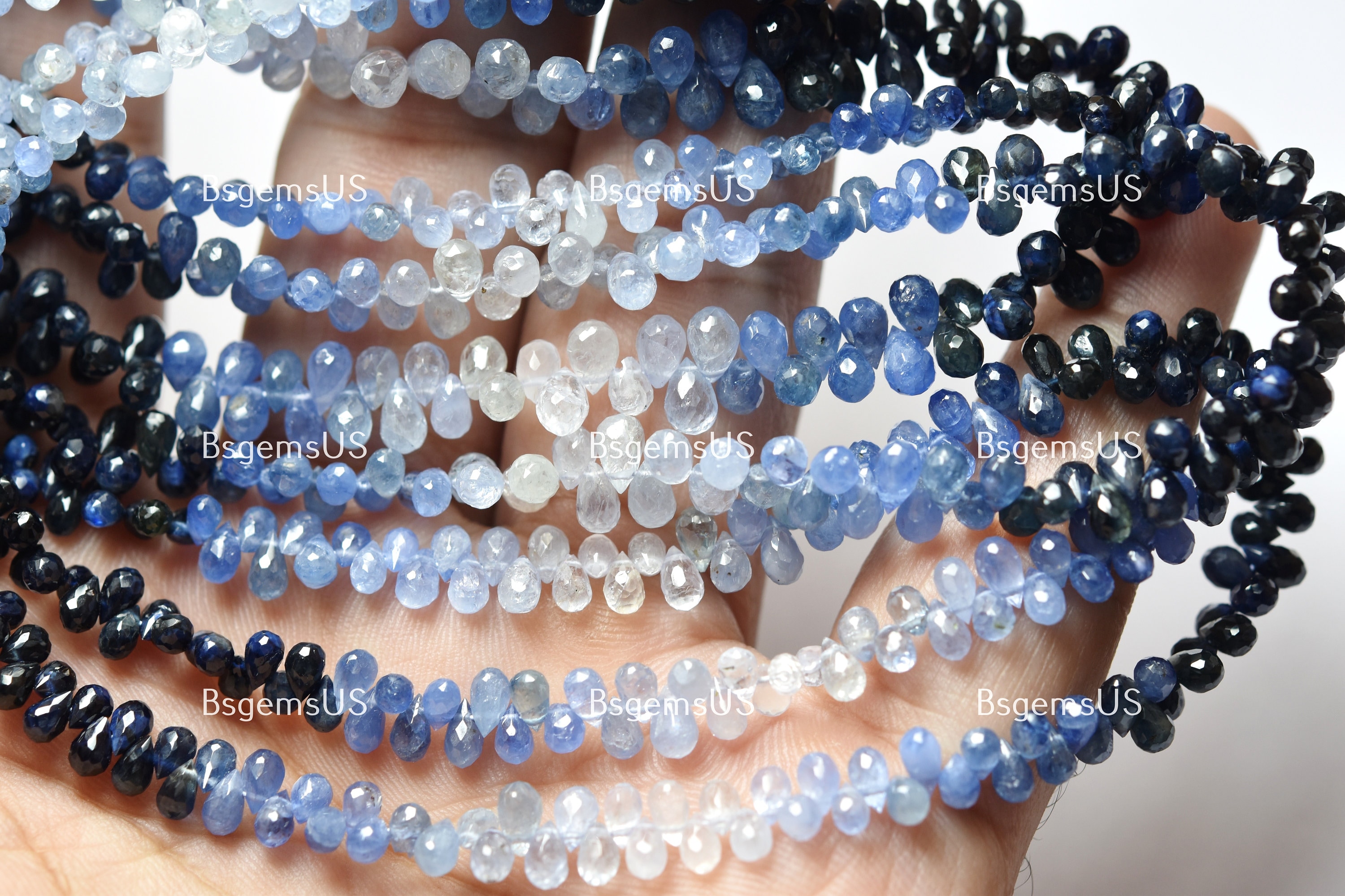 5インチのストランド、AAA品質、天然ブルーサファイアファセットティア