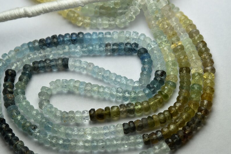 15 Inches Strand,Natural Aquamarine Micro Faceted Rondelles.4.5-5mm