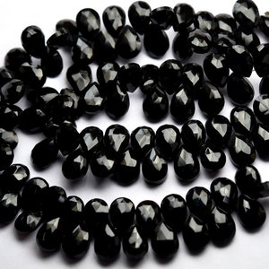 4 Inches Strand,Black Onyx Faceted Pear Shape Briolettes,Size 6x8mm