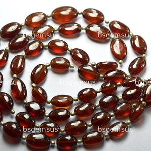 14 Inches Strand, Natural Hessonite GARNET Smooth Oval Beads. Size 7-9mm