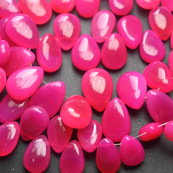 10 Pcs,Super Finest,Pink Chalcedony Smooth Pear Shape Briolettes,Size 14-16mm,