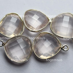 925 Sterling Silver,Natural Rose Quartz Faceted Heart Shape Connector,5 Piece Of  14mm App.