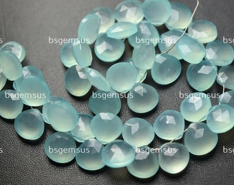 7 Inches Strand,Super Finest,Aqua Chalcedony Faceted Heart Shape Briolettes,Size 11mm,