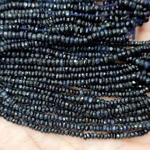 14 Inches Strand, Natural Thai Blue Sapphire Faceted Rondelles,Size.3-3.30m