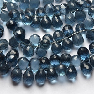 7 Inches Strand,London Blue Hydro Quartz Faceted Tear Drops Shape Briolettes,Size 9-10mm