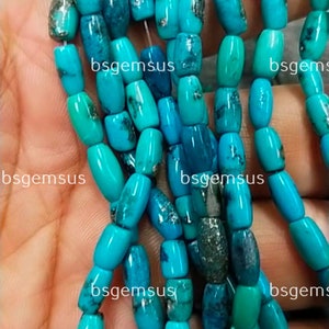 8 Inches Strand, Natural Arizona Turquoise Smooth Tube Beads, Size 4x6 to 5x9mm
