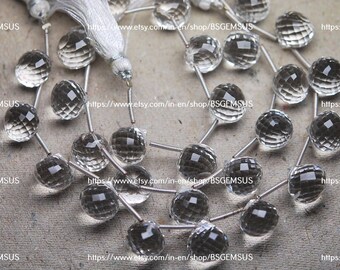 8 Inch Strand,Super Finest Quality,Natural ROCK Crystal Faceted Onion Shape Briolettes,Size 8-10mm