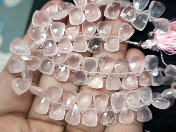 Perles Briolette Quartz Rose – Forme Trillion 3D Facettée, Naturel, 99 Carats