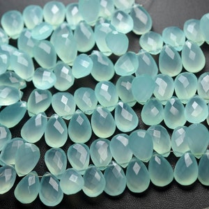 7 Inches Strand,Super Finest,Aqua Chalcedony Faceted Pear Shape Briolettes,Size 7x10mm