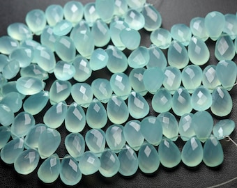 7 Zoll Strang, super feinste, Aqua Chalcedon facettierte Birnenform Briolettes, Größe 7x10mm