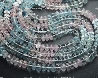 8 Inch strand,Natural Morganite Aquamarine Faceted Rondelles. Size 8-8.5mm