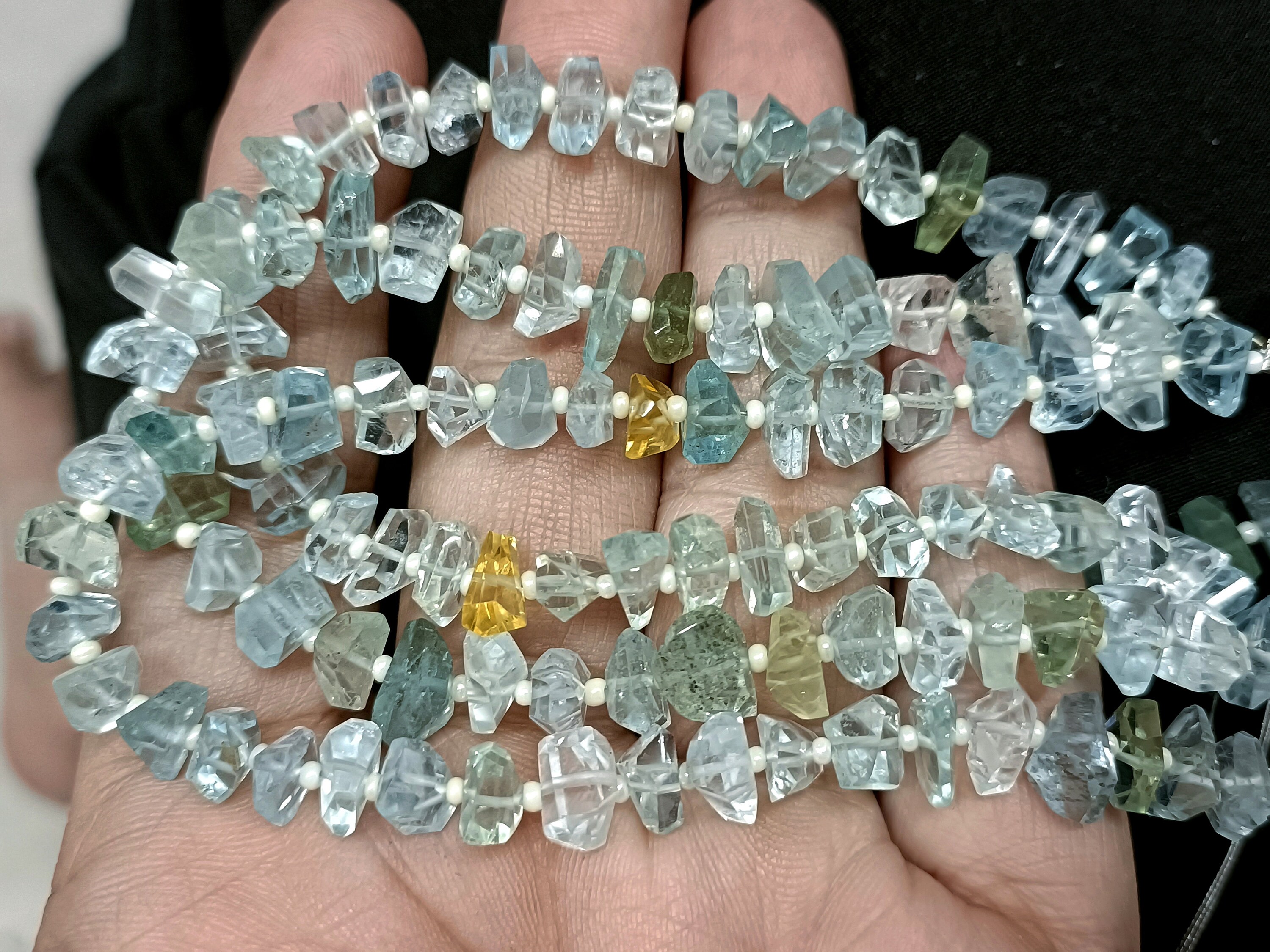 7 Inch Strand,natural Aquamarine Faceted Fancy Nuggets Shape
